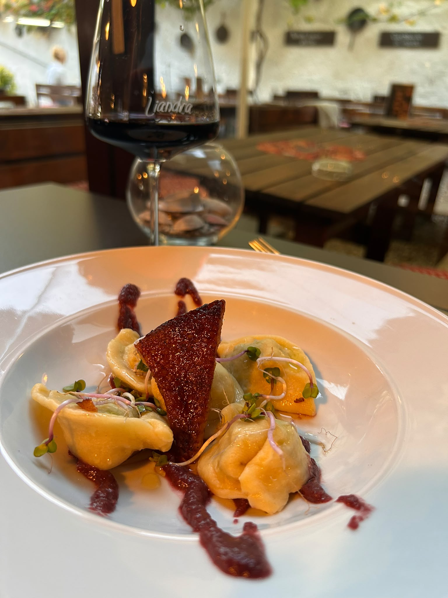 Liandra svatomartinské menu, červené víno, hlavní chod